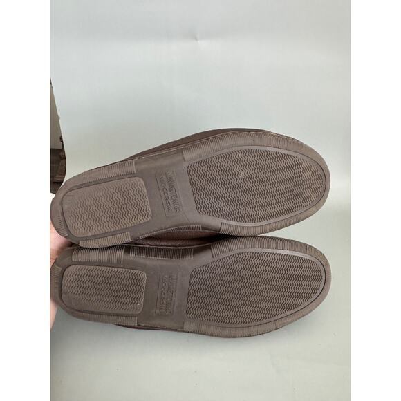 Men's Minnetonka Brown Leather Moccasin Slippers 10M Driving Shoes EUC - Picture 8 of 10